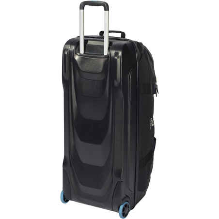 Scuba-diving travel bag 90 L with rigid shell and wheels - black/blue