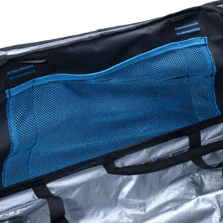 Tas travel selam scuba 90 L dengan pelindung kaku dan roda - hitam/biru