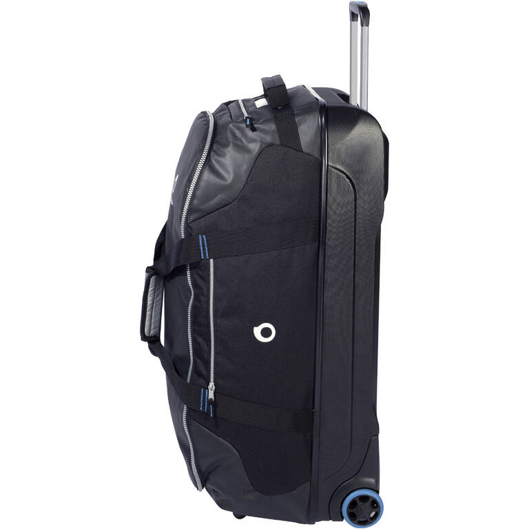 Scuba-diving travel bag 90 L with rigid shell and wheels - black/blue