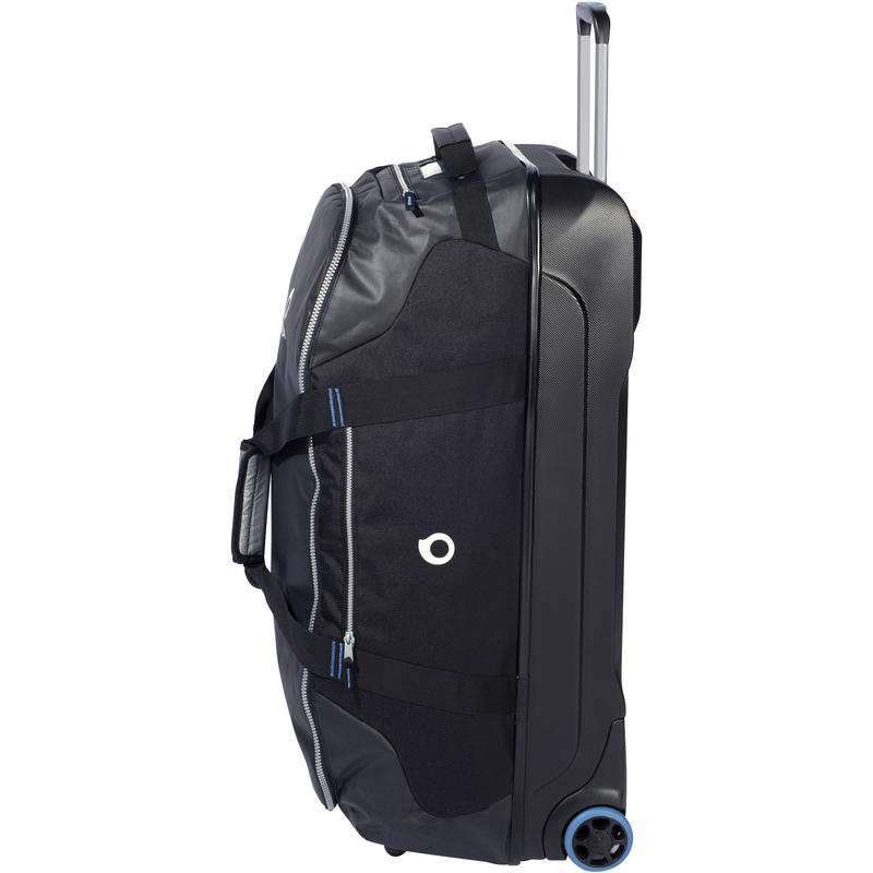 Scubadiving travel bag 90 L with rigid shell and wheels black/blue