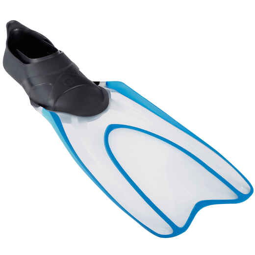 
      Blue 500 translucent diving fins
  