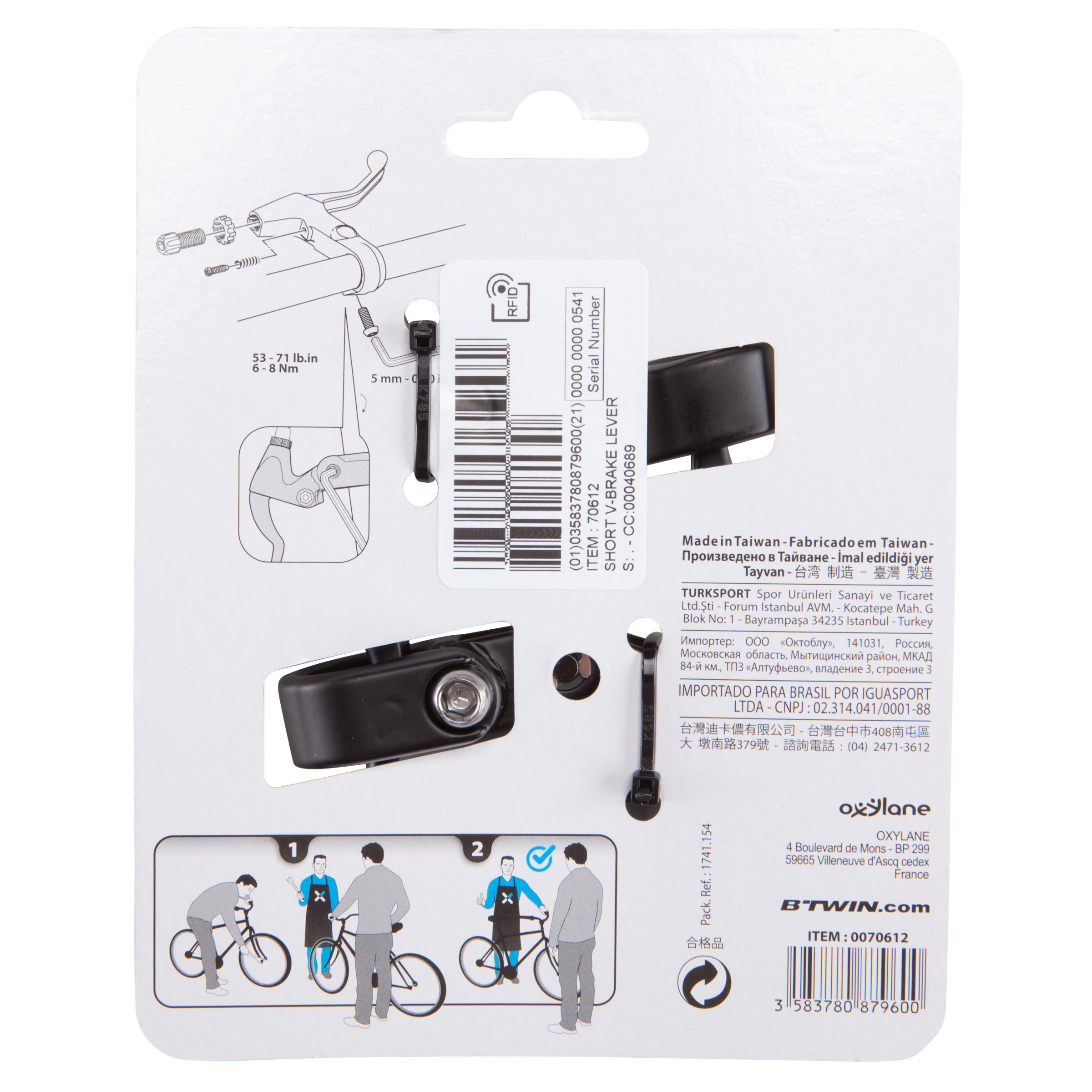 Mountain Bike Brake Lever Btwin 2finger for VBrake Black