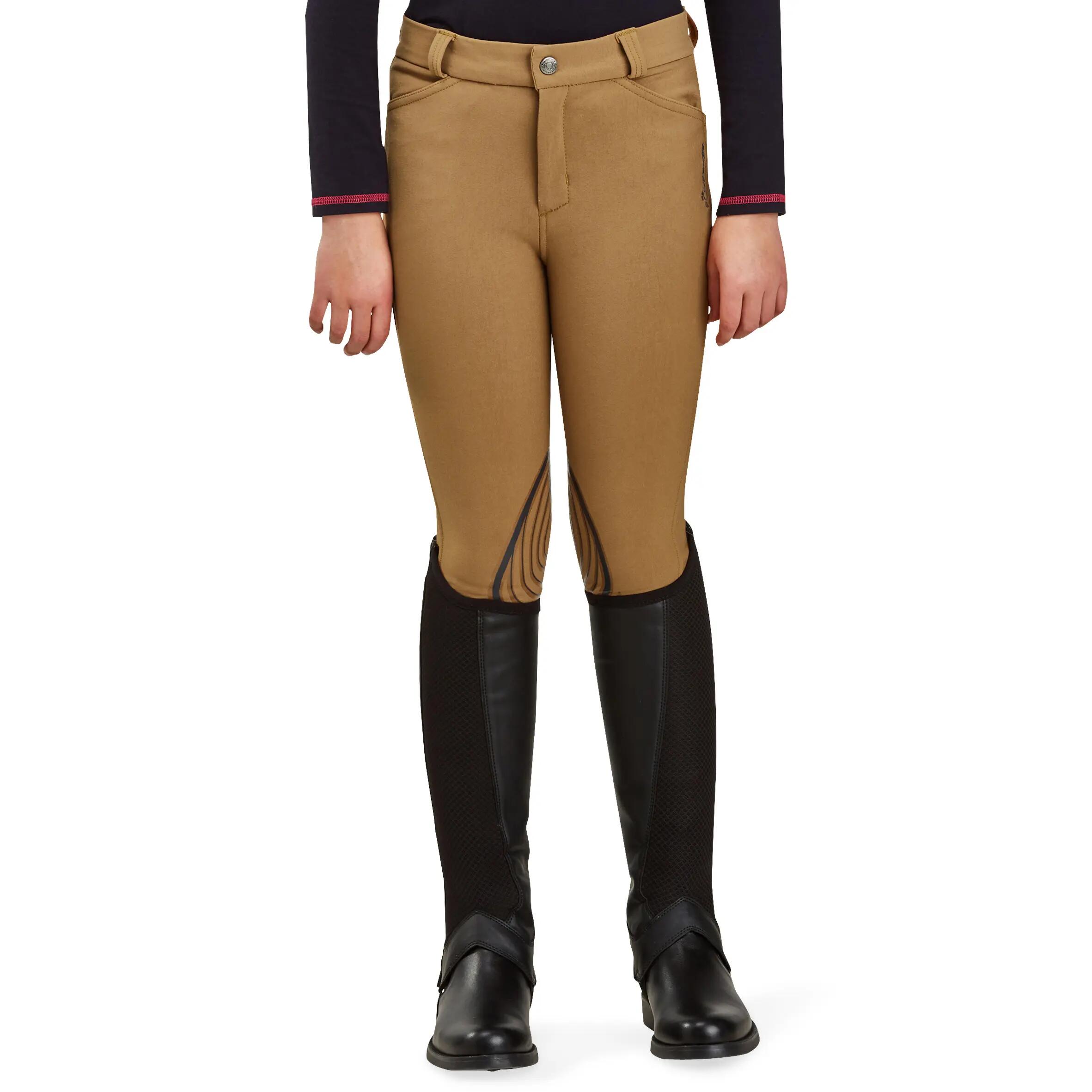 BR560 Grip Kids' Horse Riding Silicone Patch Jodhpurs - Camel 3/22