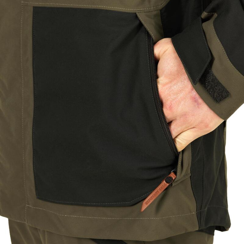 VESTE CHASSE IMPERMEABLE RENFORT VERTE 500