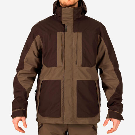 VESTE CHASSE IMPERMEABLE RENFORT 500 MARRON | Solognac