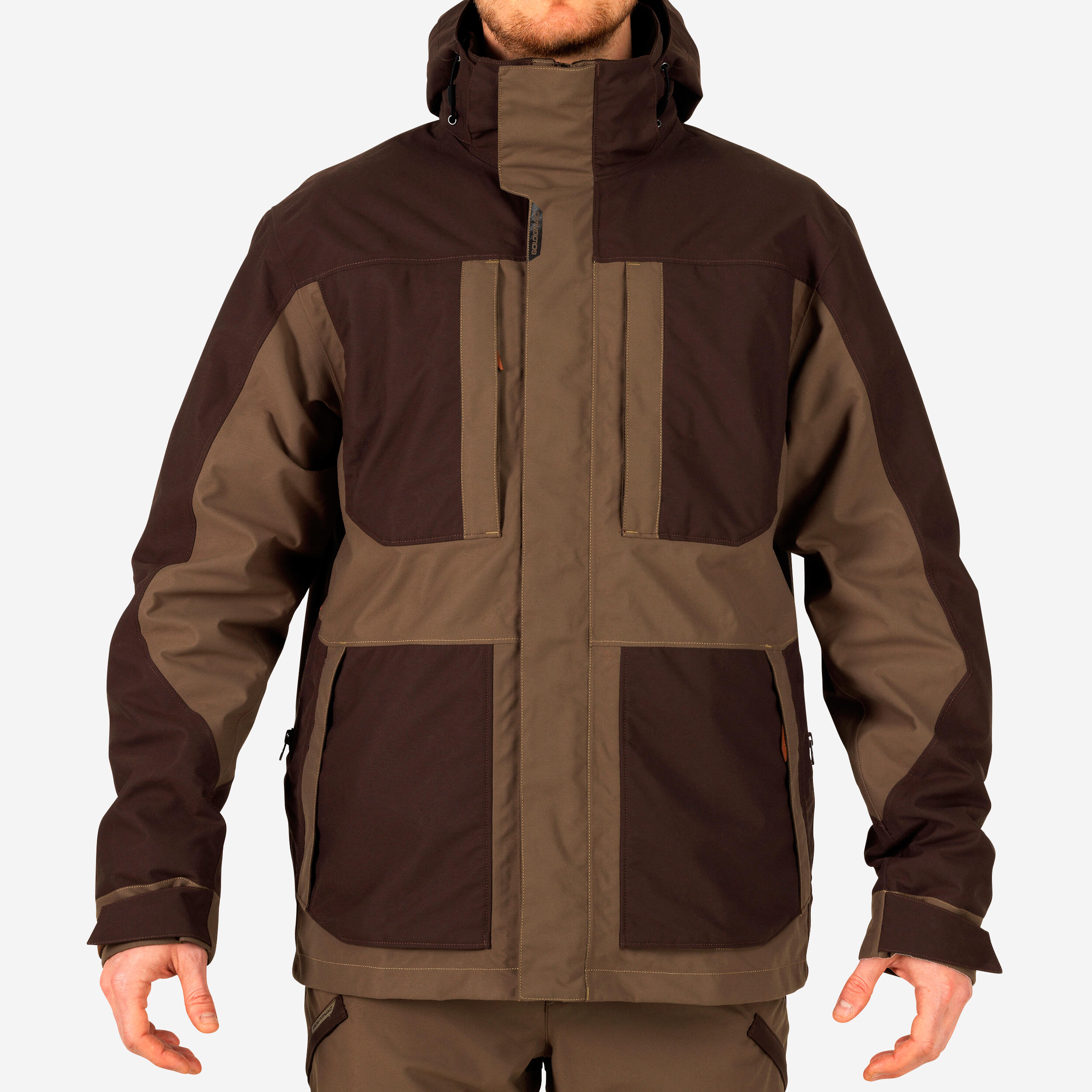 VESTE CHASSE IMPERMEABLE RENFORT MARRON 500 SOLOGNAC Decathlon