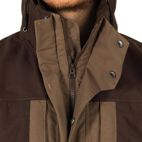 VESTE CHASSE IMPERMEABLE RENFORT 500 MARRON | Solognac