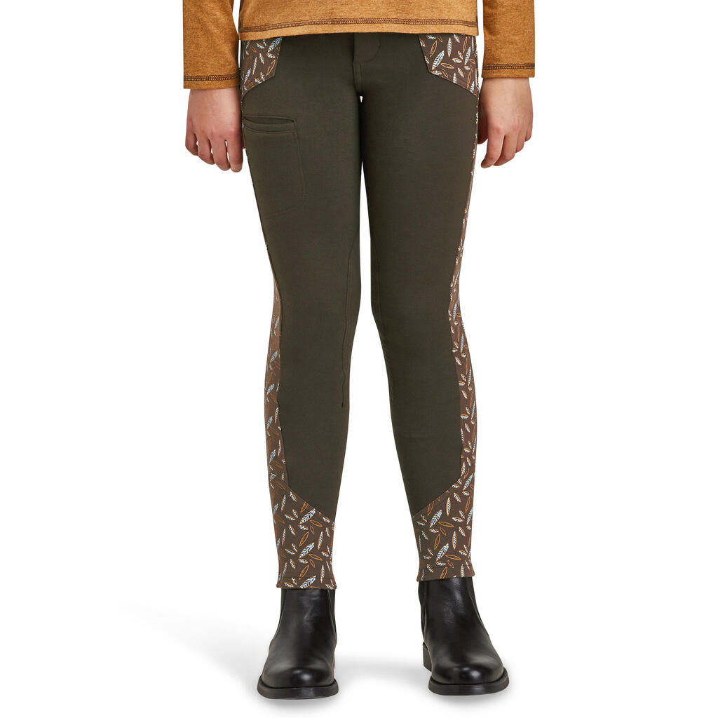 Women's Two-Tone Horse Riding Jodhpurs - Brown With Print