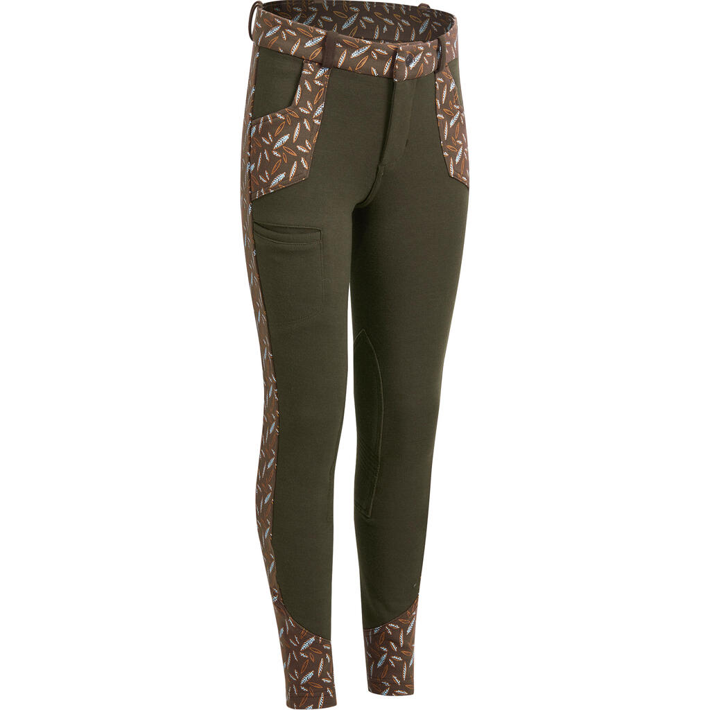 Women's Two-Tone Horse Riding Jodhpurs - Brown With Print