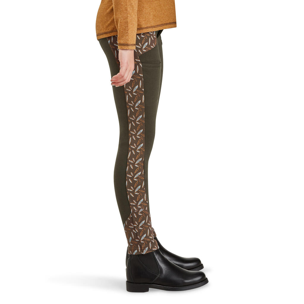 Women's Two-Tone Horse Riding Jodhpurs - Brown With Print