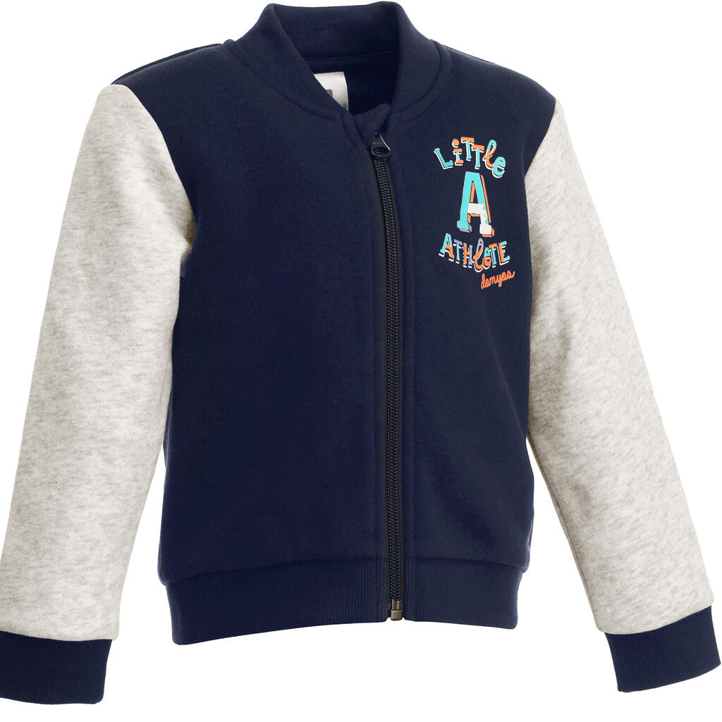 Baby gym brushed-jersey jacket - navy blue/grey