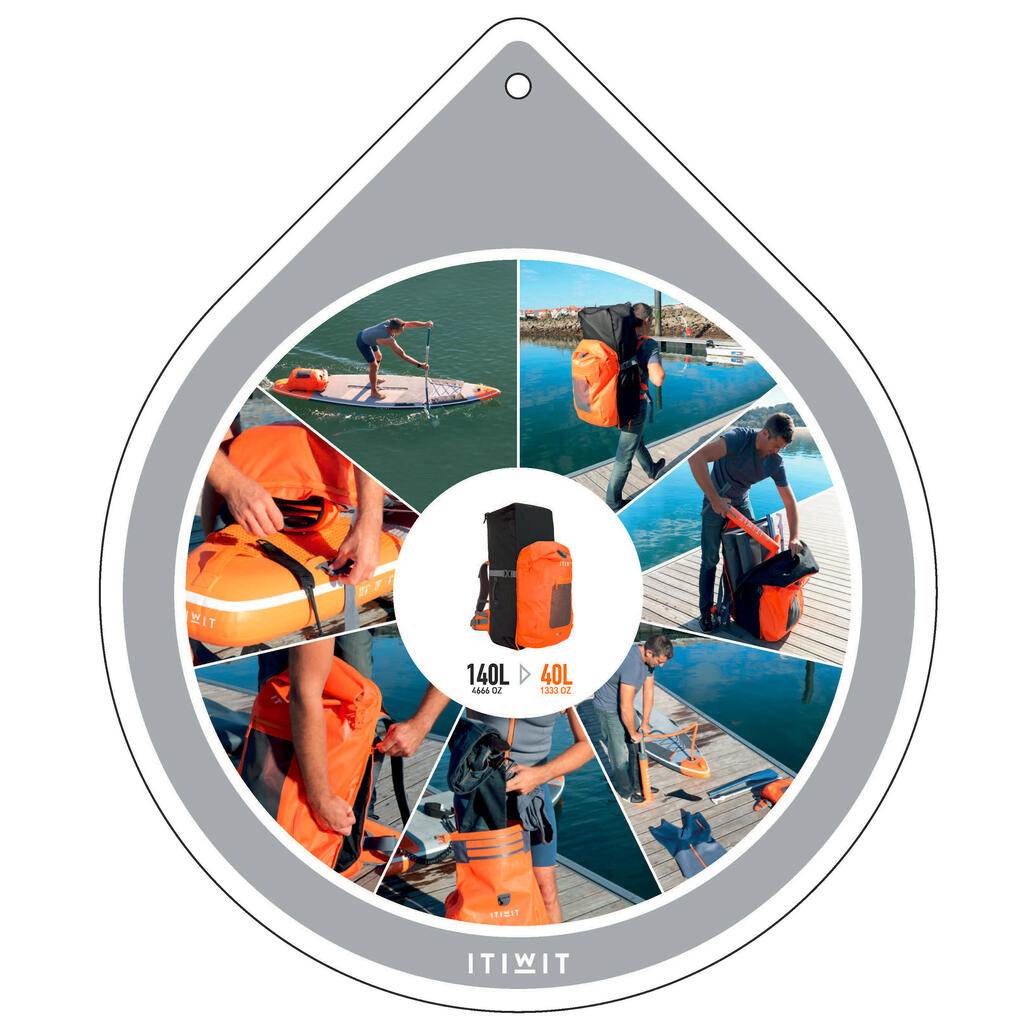 SUP-Rucksack 500 Stand Up Paddle Touring 100 l/40 l wasserdicht orange