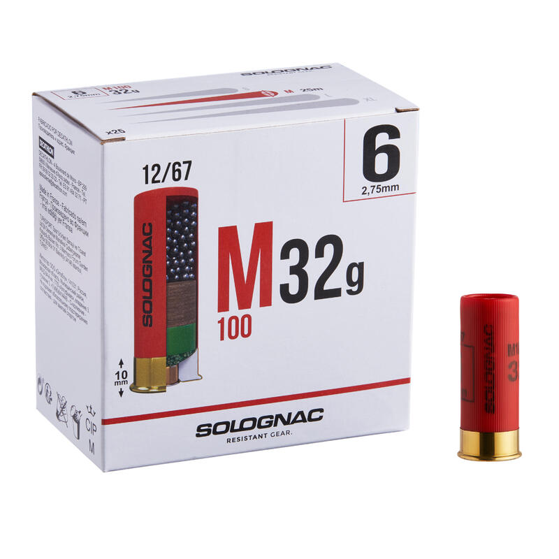 CARTOUCHE M100 32g CALIBRE 12/67 PLOMB N°6 X 25
