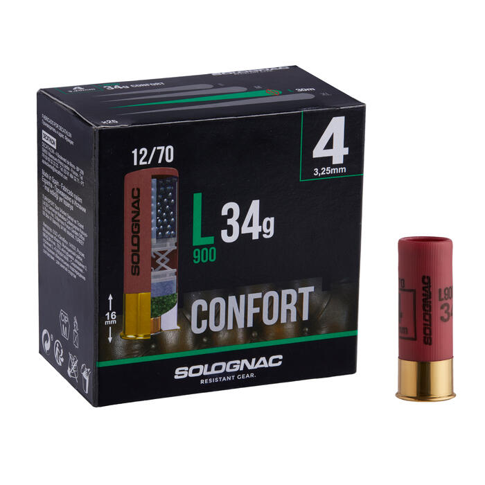 Calibre 12 CARTOUCHE L900 34g CONFORT CALIBRE 12/70 PLOMB N°4 X25 Solognac Decathlon