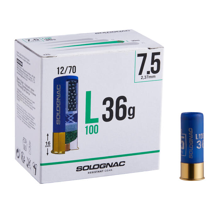 CARTOUCHE L100 36g CALIBRE 12/70 PLOMB N°7,5 X25 SOLOGNAC ...