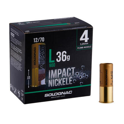 CARTOUCHE L900 36g IMPACT CALIBRE 12/70 PLOMB NICKELE N°4 X25