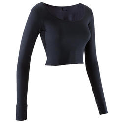 Crop-top manches longues danse moderne femme noir