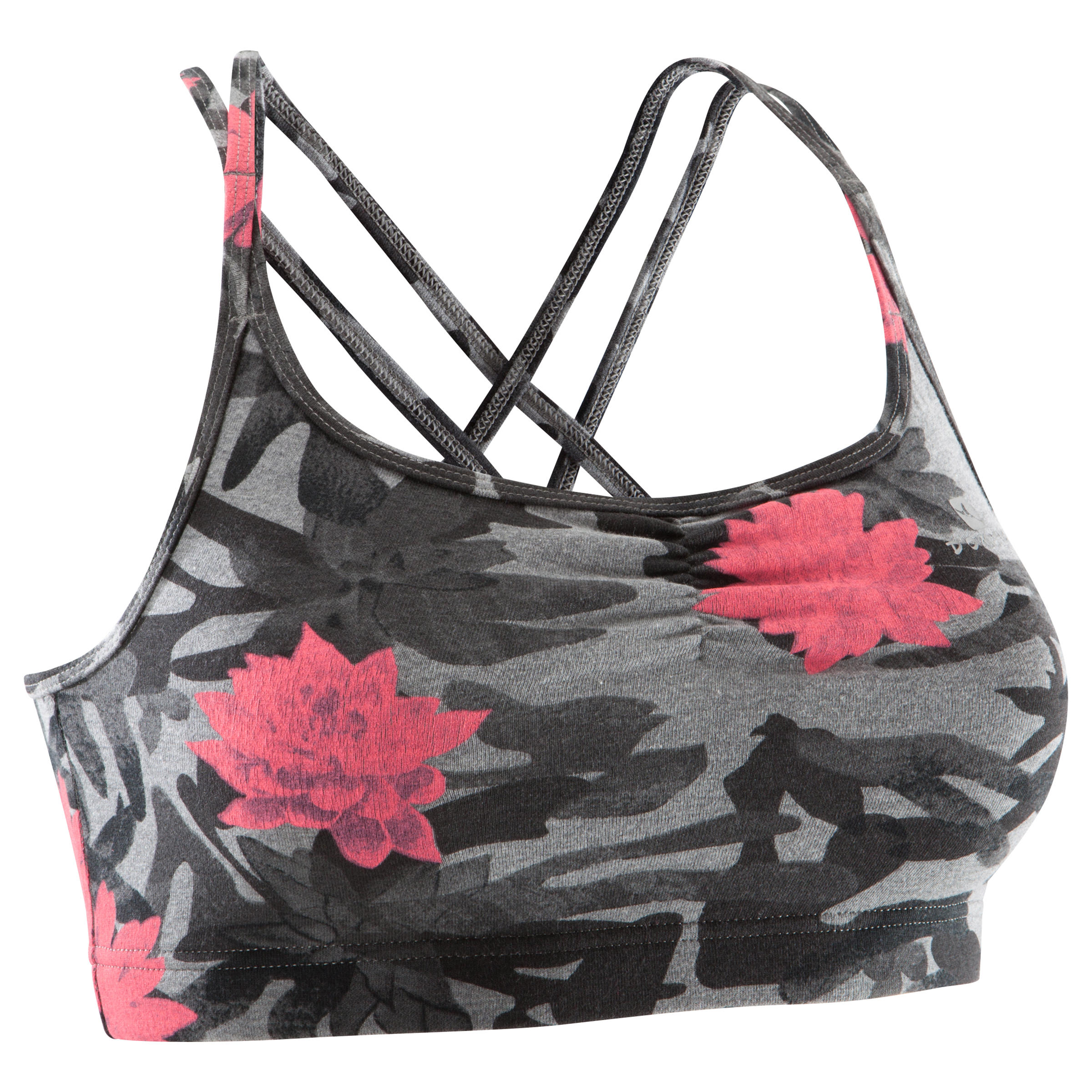 DOMYOS Women's Cross Strap Crop Top - Coral/Black/Grey