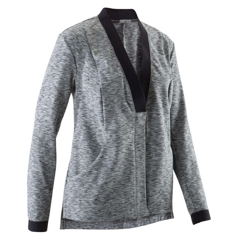 WOMAN YOGA APPAREL - Women's Relaxation Yoga Top - Black/Grey DOMYOS