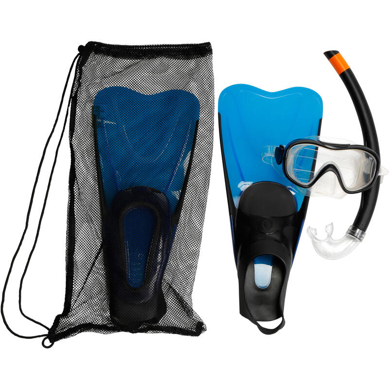 Kit plongée Palmes Masque et Tuba Snorkeling SNK 500 Adulte bleu noir