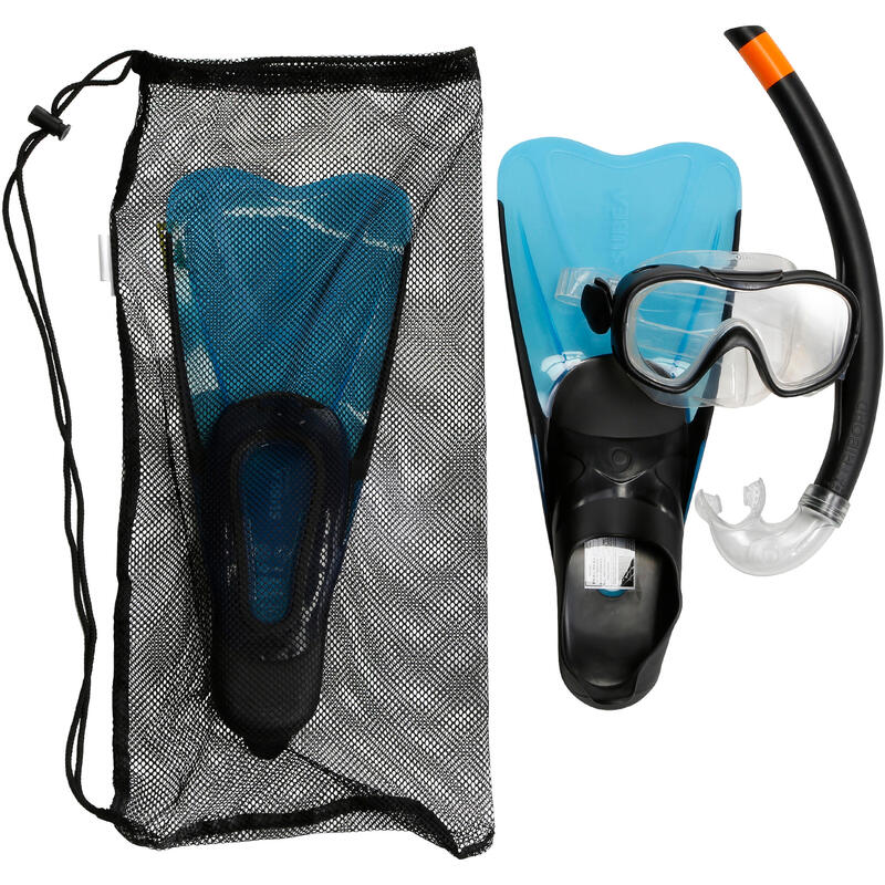 Kit palmes masque tuba de snorkeling SNK 500 enfant bleu