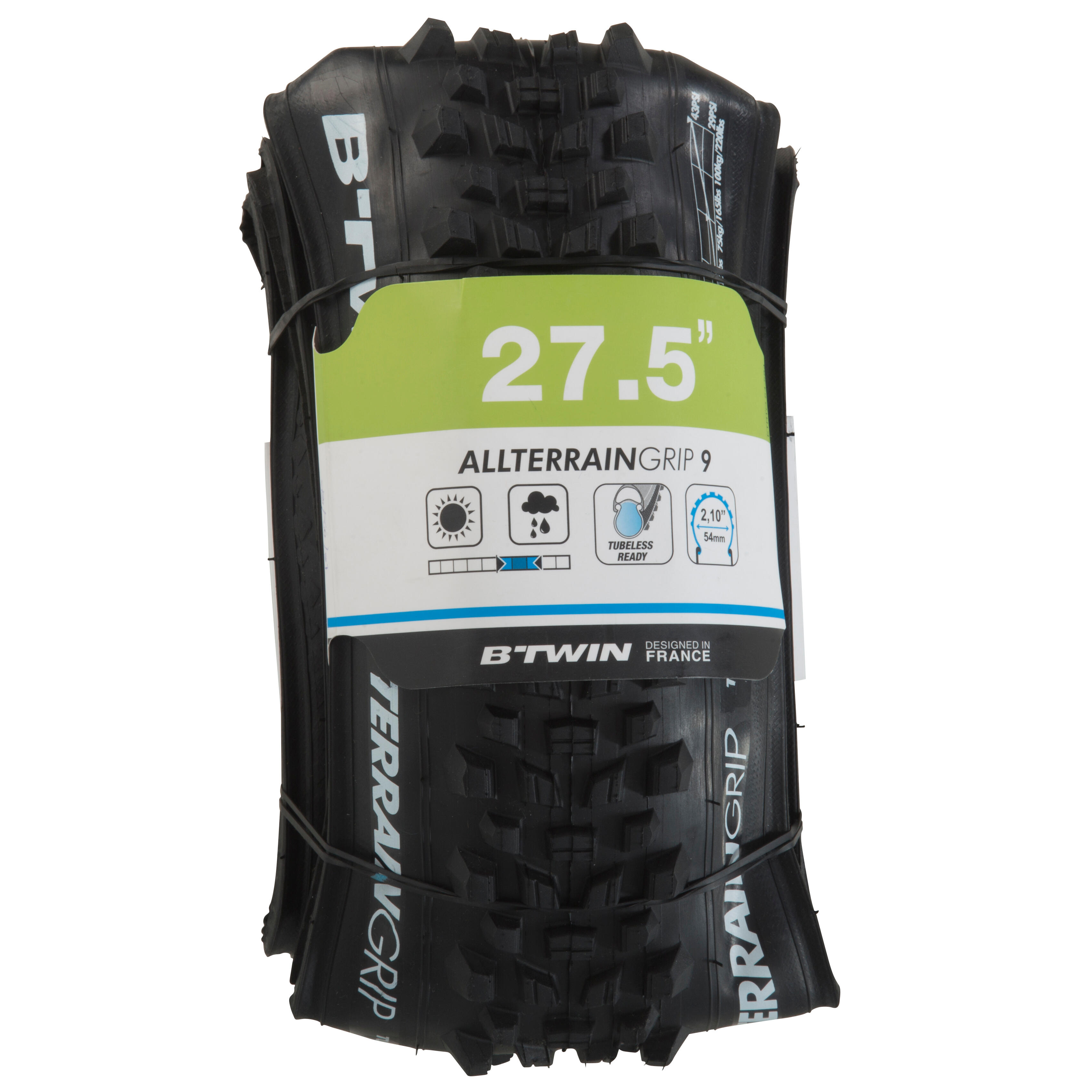 Standžiabriaunė MTB padanga „All Terrain 9 Grip“, 26x2,1 / ETRTO 54-584 -  Decathlon