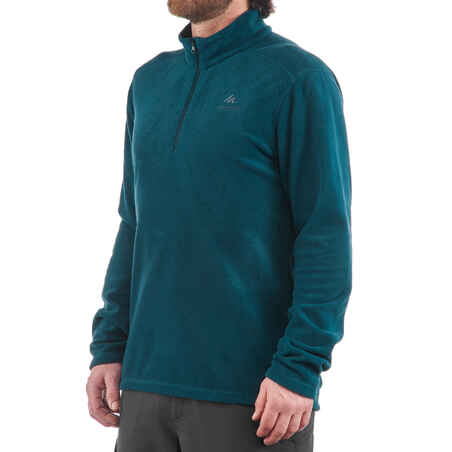 Temno zelen moški pohodniški pulover iz flisa MH100