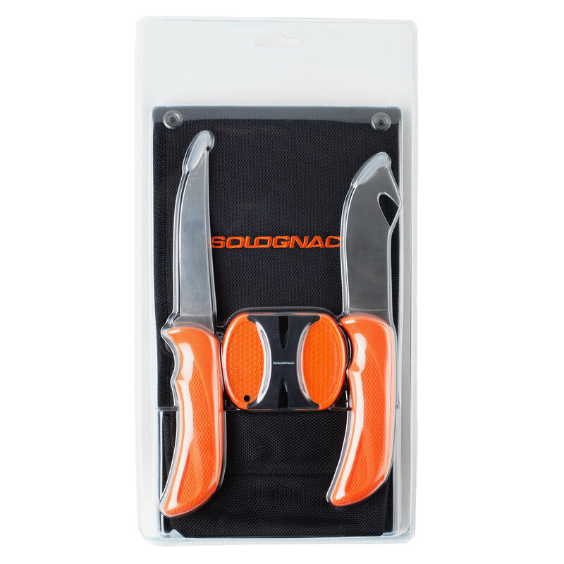 Kit Cuchillos y Afilador Tratamiento Caza Solognac Ergonomico Acero Inoxidable
