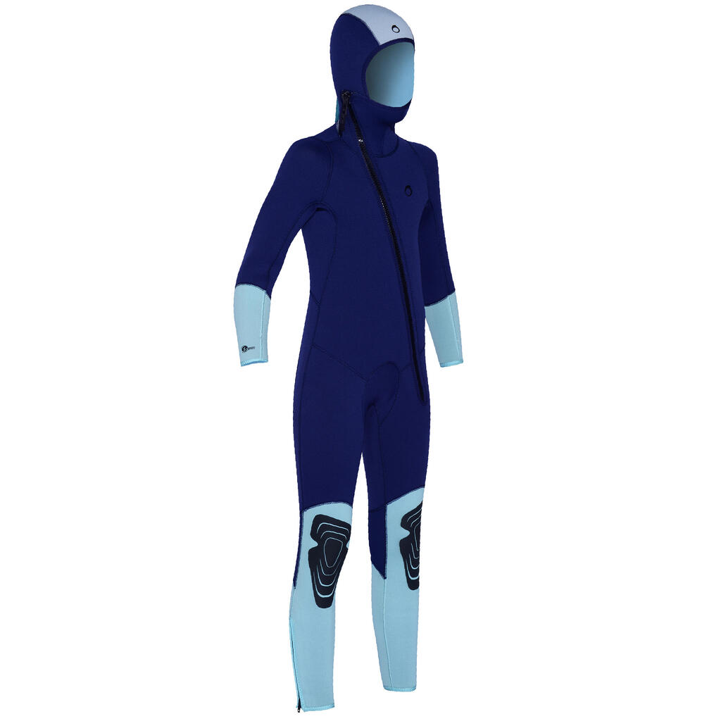 Kids diving wetsuit 5.5 mm neoprene SCD 500 dark blue and light blue