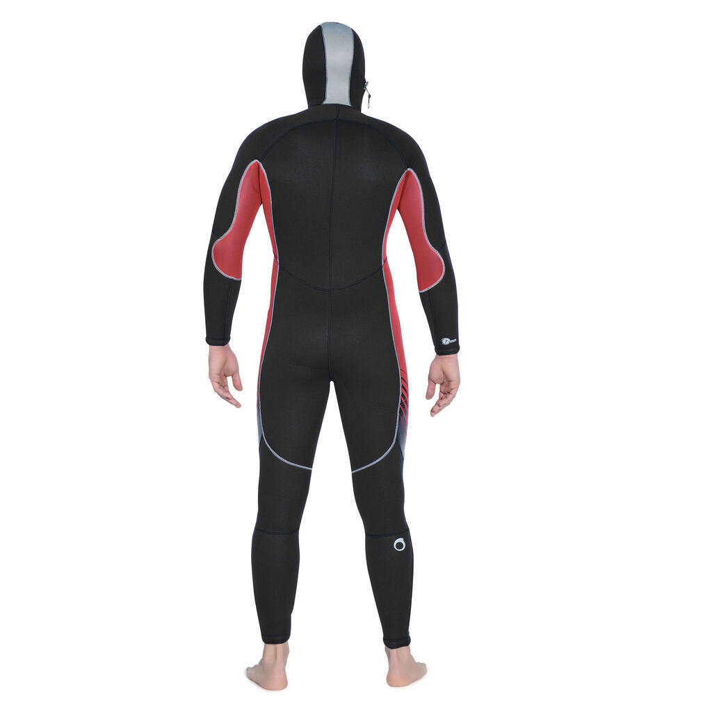 Men’s diving wetsuit with hood 7.5 mm neoprene - SCD 500 black and red