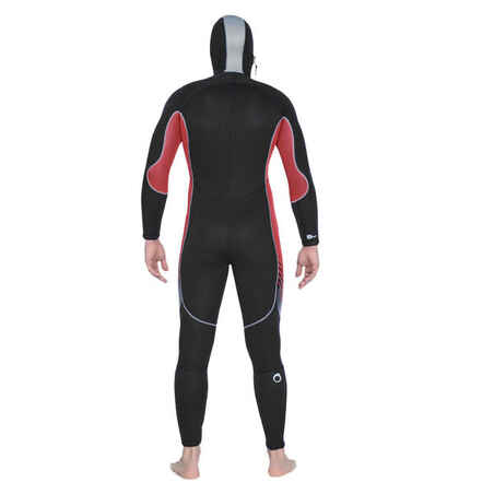 Neoprenanzug mit Kopfhaube Herren Tauchen Neopren 7 mm - SCD 500 schwarz/rot