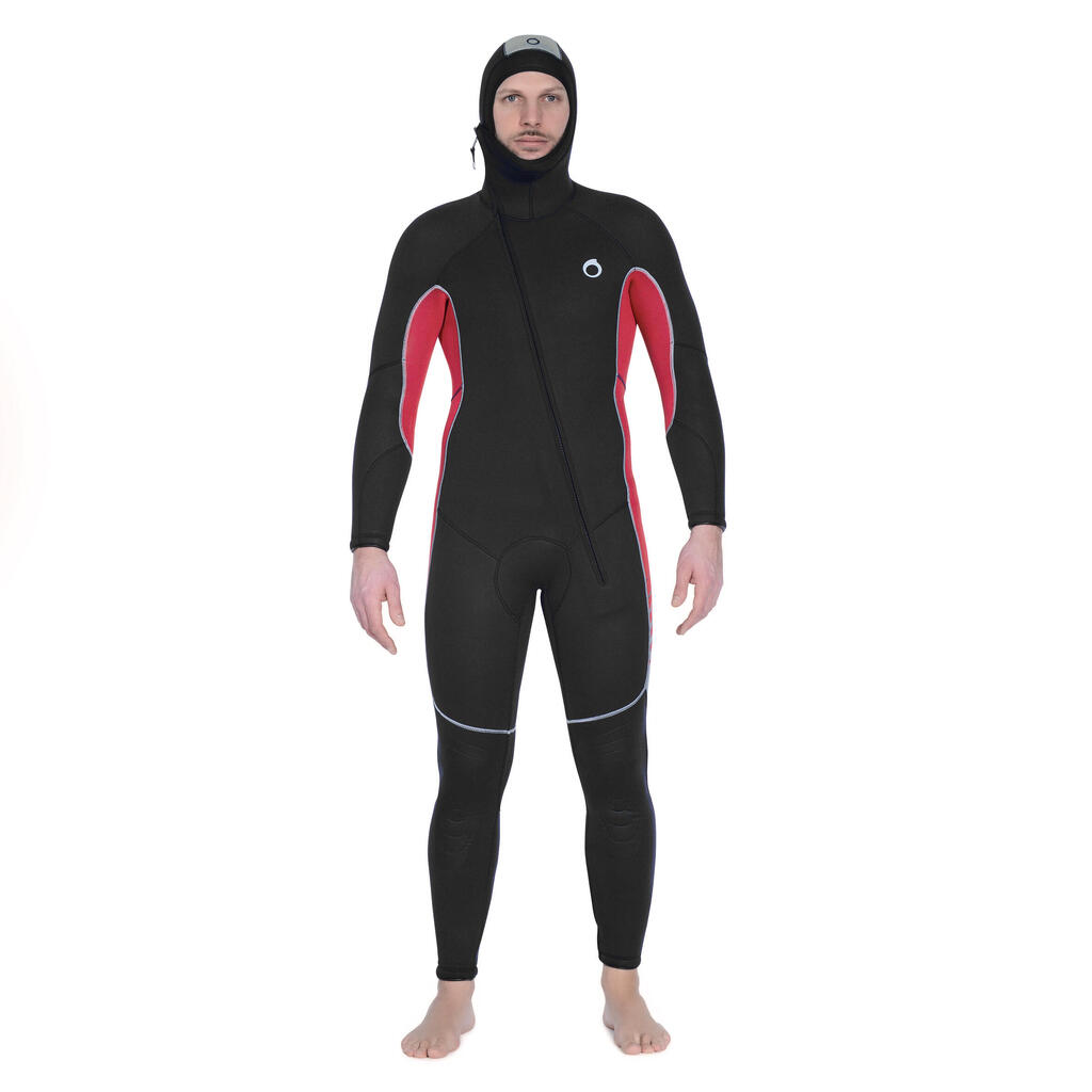 Men’s neoprene scuba diving wetsuit SCD 100 7.5 mm - black/red