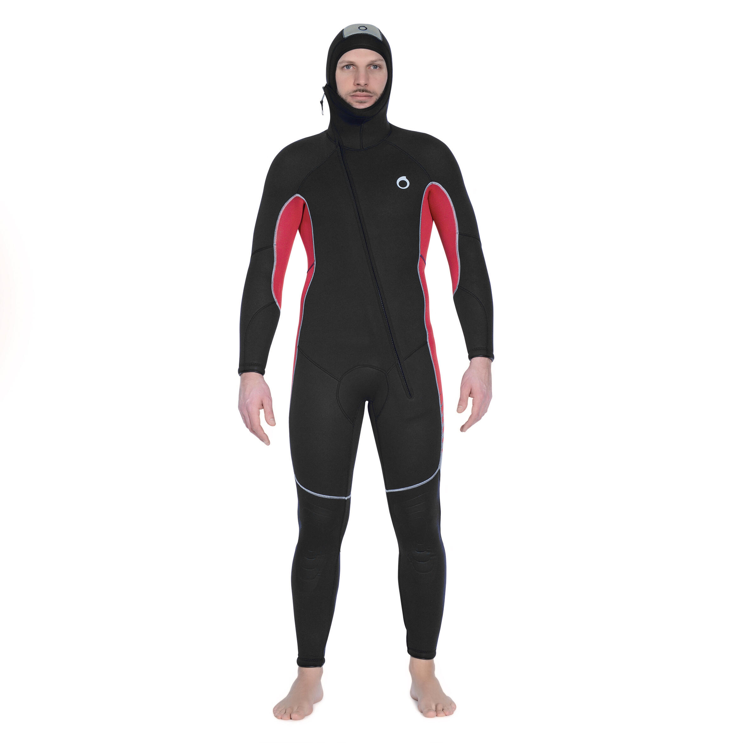 Men’s diving wetsuit with hood 7.5 mm neoprene - SCD 500 black and red 2/12