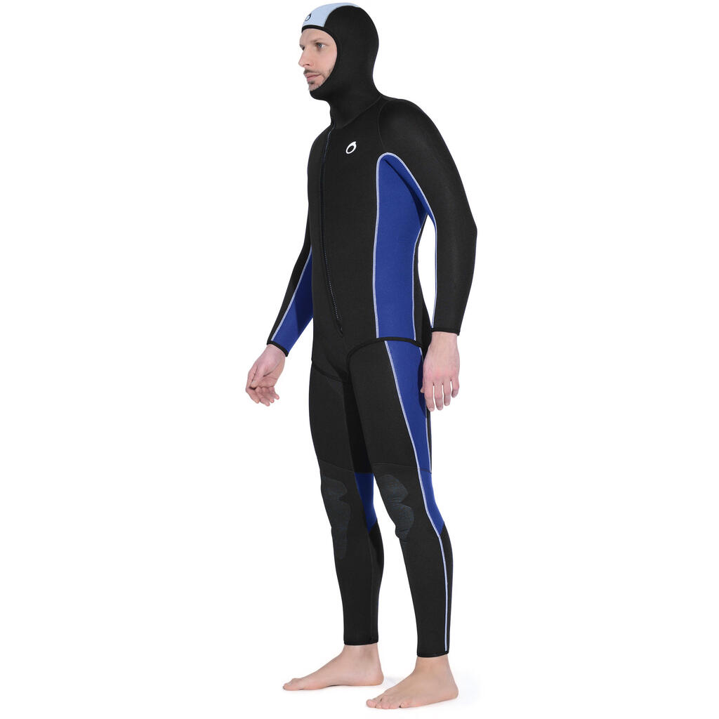 Pánska potápačská neoprénová bunda s kapucňou SCD 5,5 mm čierno-modrá