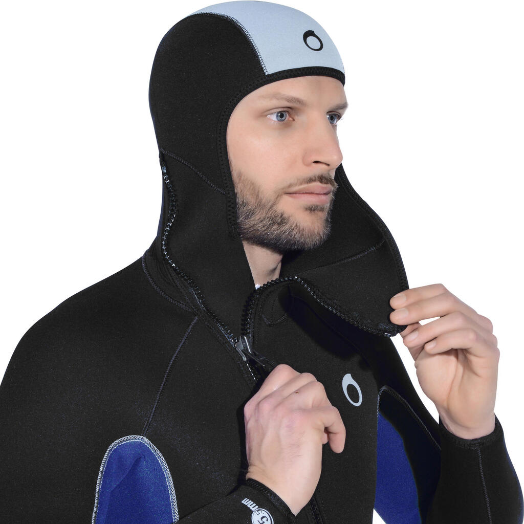 Neoprenjacke Herren mit Kopfhaube Tauchen 5,5 mm - SCD schwarz/blau