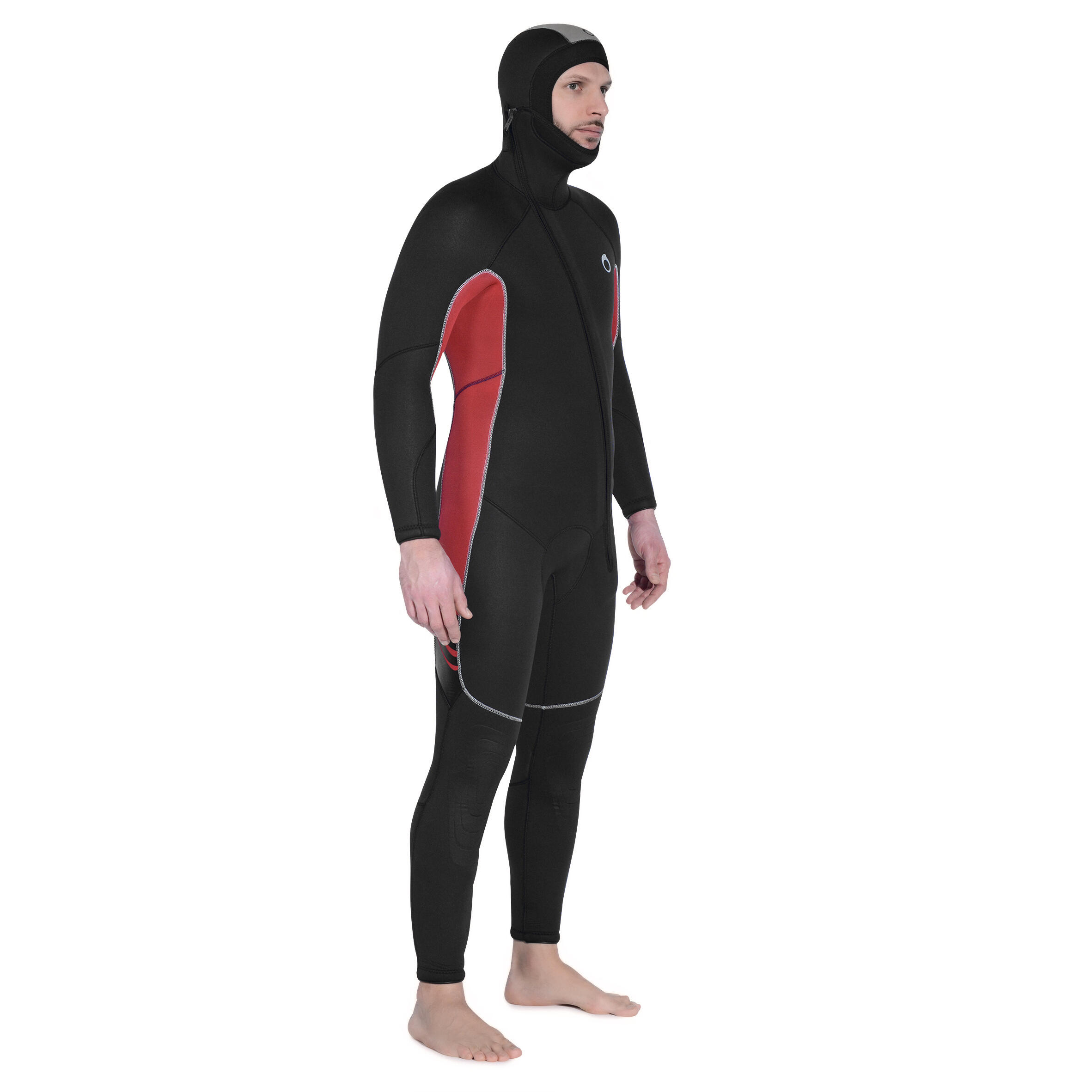 Men’s diving wetsuit with hood 7.5 mm neoprene - SCD 500 black and red 3/12