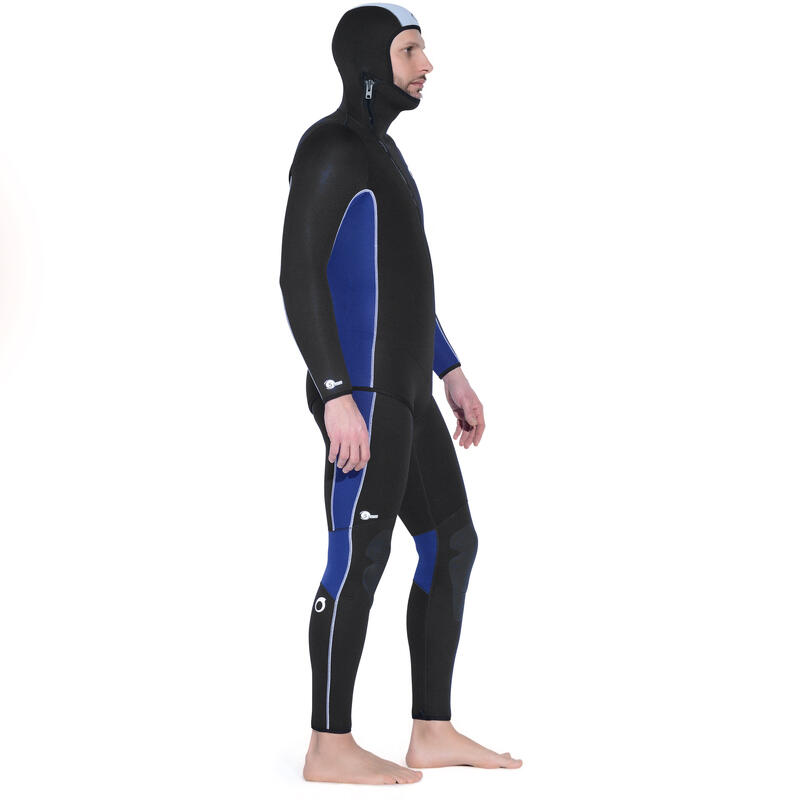 Veste plongée avec cagoule Homme néoprène 5.5mm - SCD noir et bleu