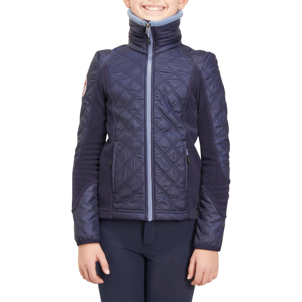 Paddock Children's Horse Riding Bi-Material Fleece Jacket - Navy/Mottled Blue