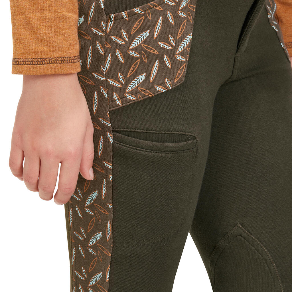 Women's Two-Tone Horse Riding Jodhpurs - Brown With Print