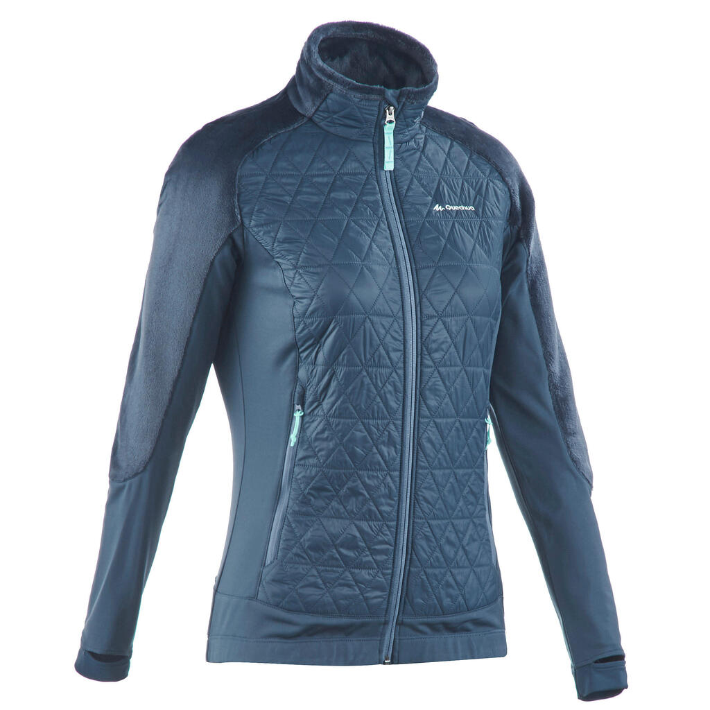 Women's hiking hybrid fleece jacket SH900 X-warm - mottled blue
