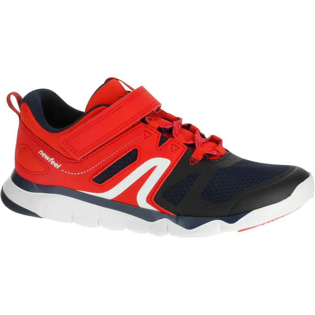 Kids' lightweight and breathable rip-tab trainers, red/black