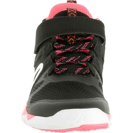 Kids' lightweight and breathable rip-tab trainers, black/pink