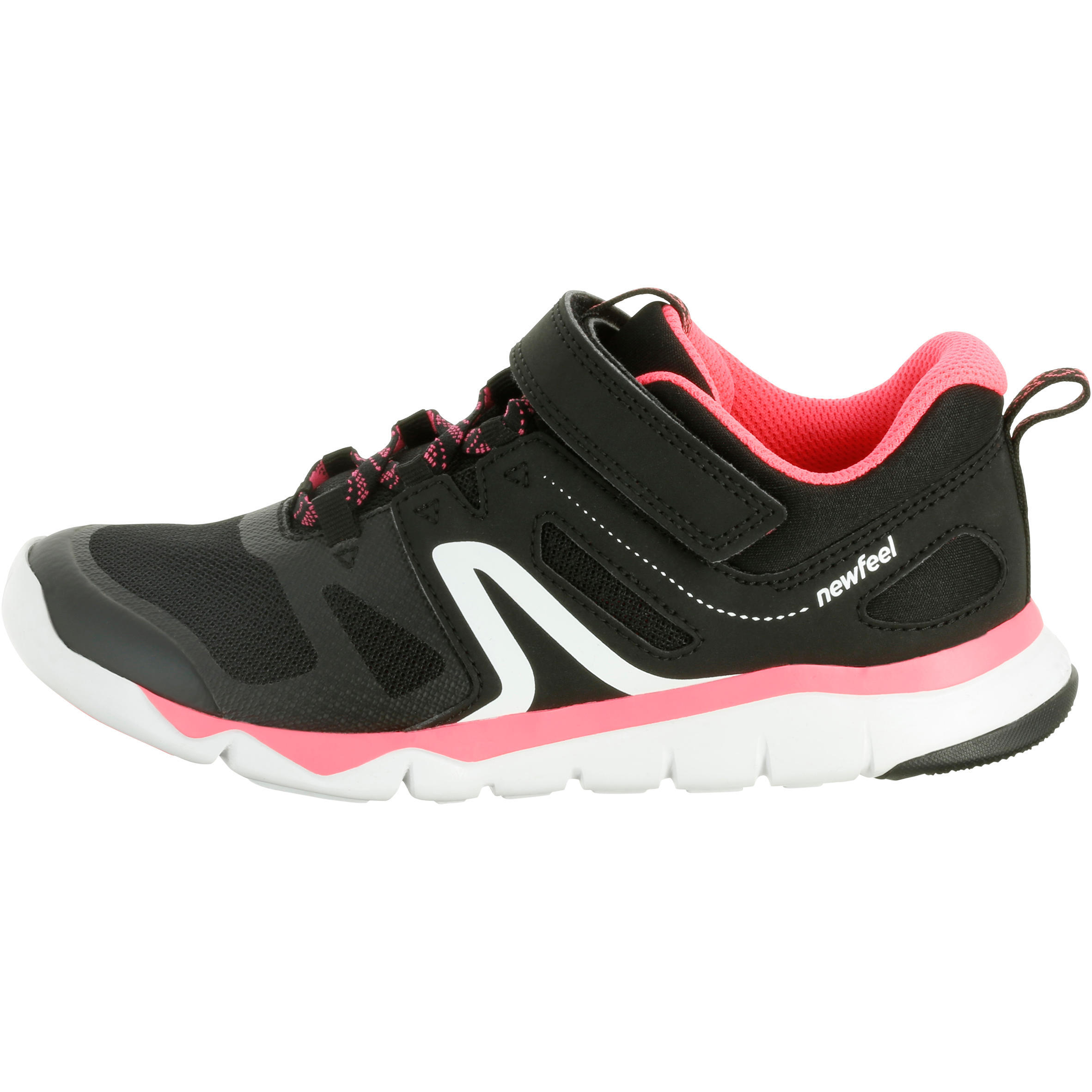 Kids' lightweight and breathable rip-tab trainers, black/pink 8/12