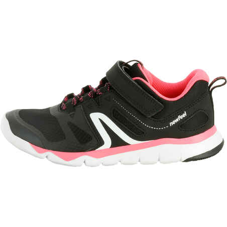 Kids' lightweight and breathable rip-tab trainers, black/pink