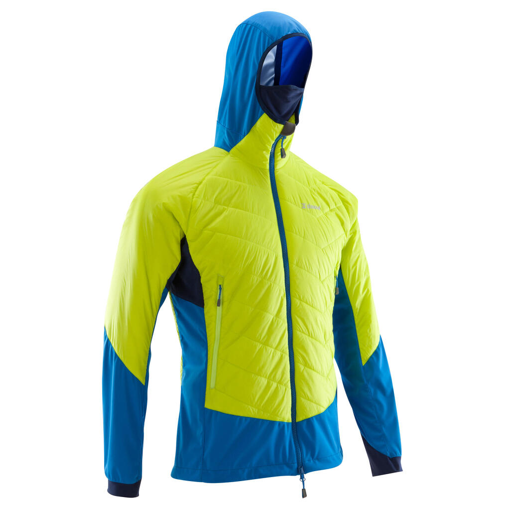 Men’s limited edition hybrid sprint insulating jacket: aniseed green & blue