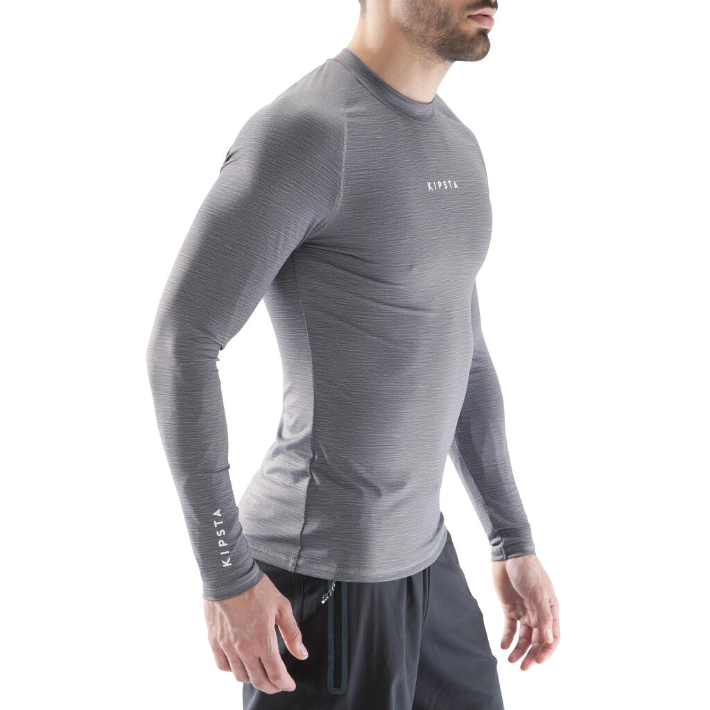 Adult Long-Sleeved Football Base Layer Top Keepdry 100 - Mottled Grey