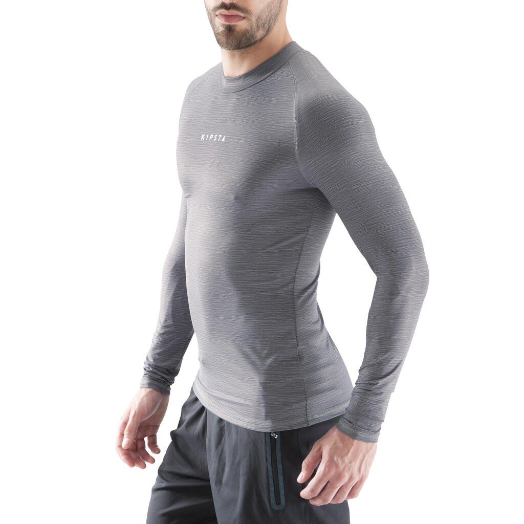 Adult Long-Sleeved Football Base Layer Top Keepdry 100 - Mottled Grey