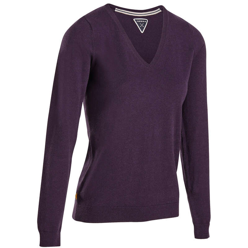 WOMENS MILD WEATHER GOLF CLOTHING Golf - 500 V NECK LADIES GOLF SWEATER - BURGUNDY INESIS - Golf Clothing