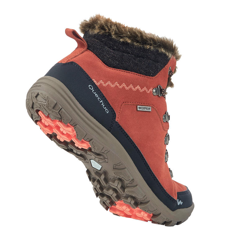 SH500 Women's Warm and Waterproof Snow Hiking Boots Orange Decathlon