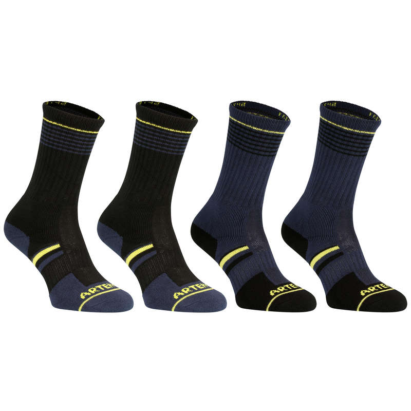 ARTENGO RS 500 Adult High Sports Socks 4-Pack - Dark/Lemon...